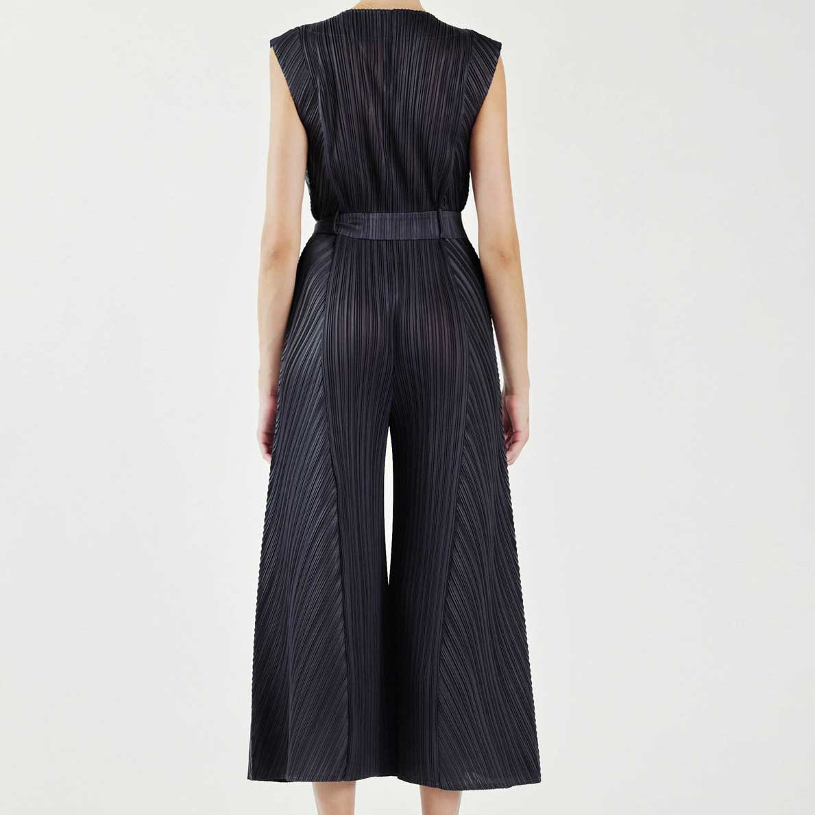 Pleated Sleeveless Button Front Jumpsuit
