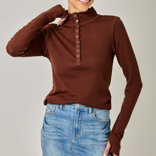 High Neck Striped Henley Top