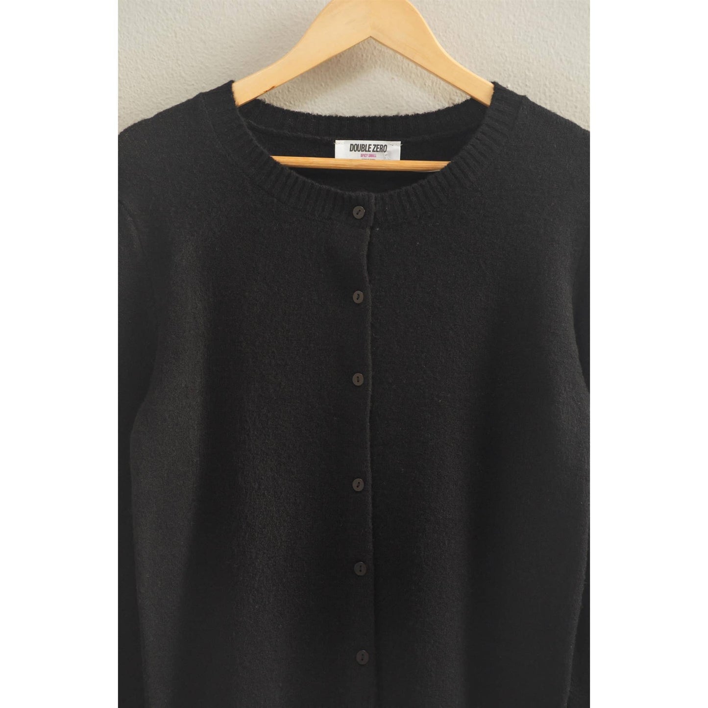 Crew Neck Long Sleeve Buttoned Cardigan: BLACK