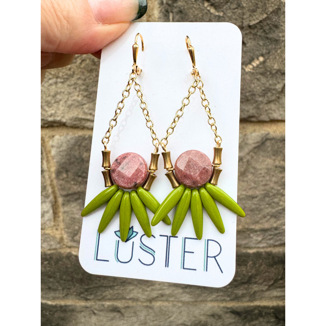 Bold Brass + Stone Lightweight Statement Unique Earrings