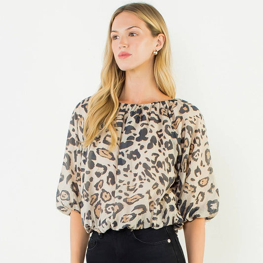 Animal Print Puff Sleeve Top