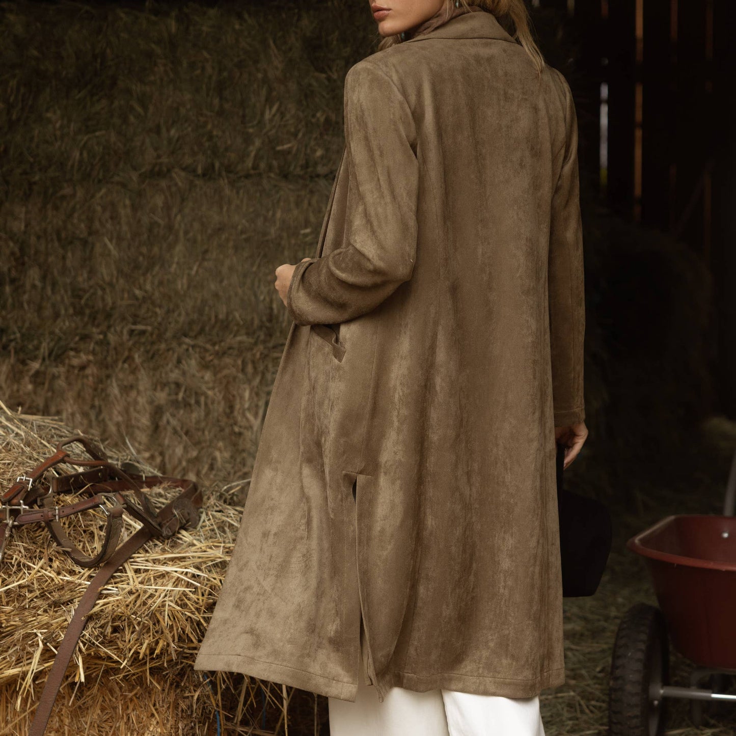 Western Faux Suede Duster Coat