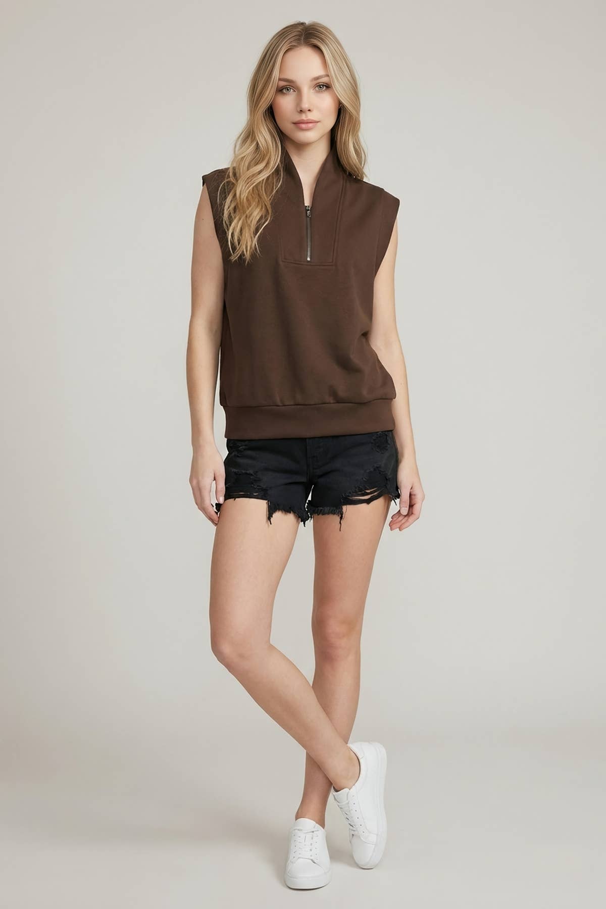 Buttery Soft Modal Half Zip Sleeveless Top