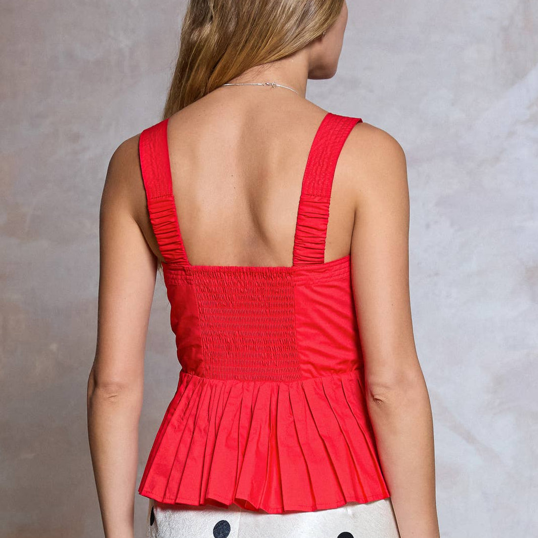 Red Sleeveless Embroidered Peplum Top