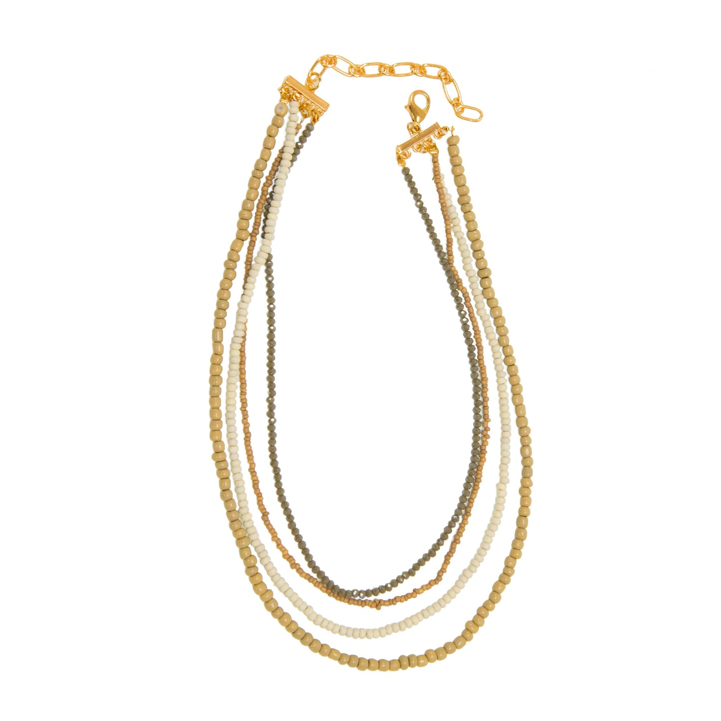 Neutral Beaded 4 Row Necklace