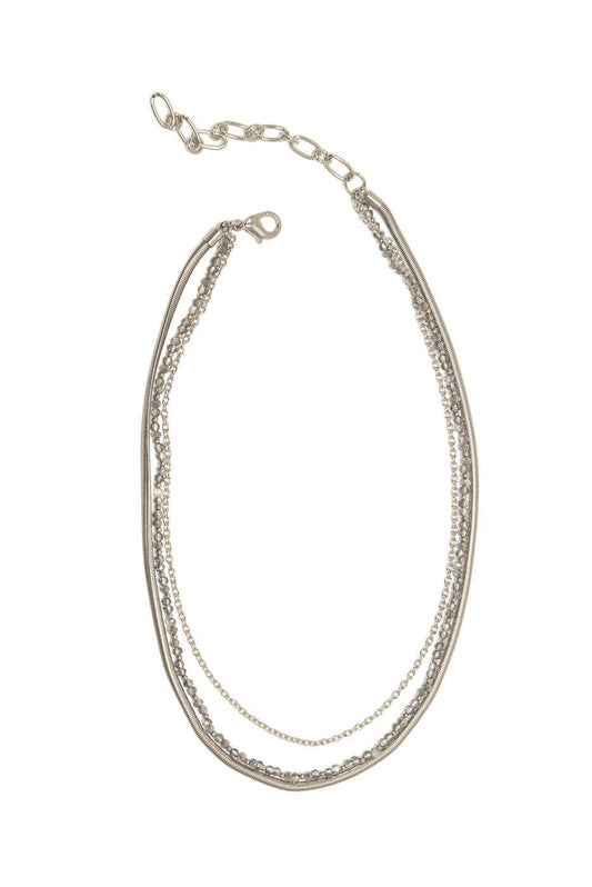 Silver 3 Row w/ Grey Bead Necklace