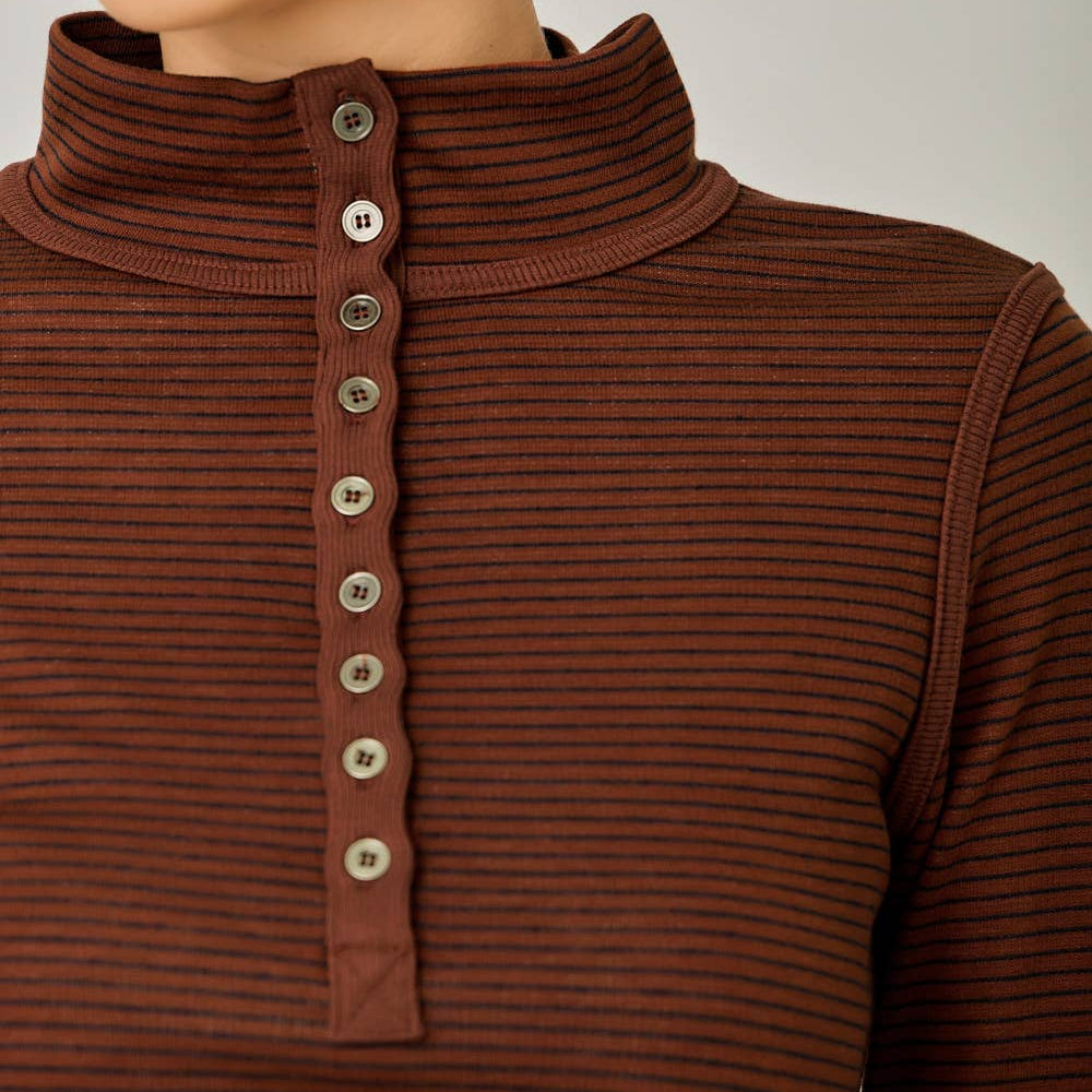 High Neck Striped Henley Top