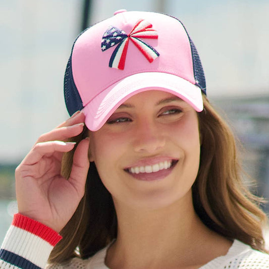 Pink Bow Flag Trucker Hat