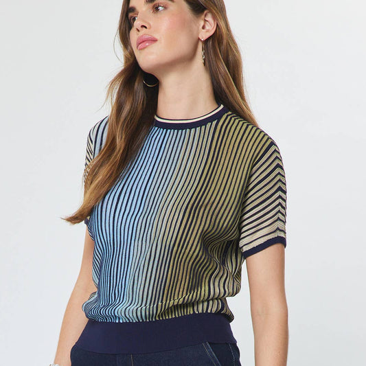 Striped Dolman Sleeve Short Sleeve Sweater