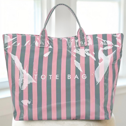 Pink and Gray Striped TOTE BAG