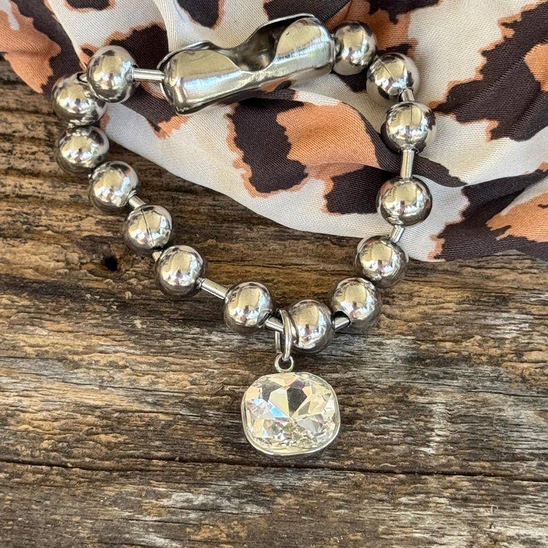 New Polished Stainless Sparkle Charm Bracelet