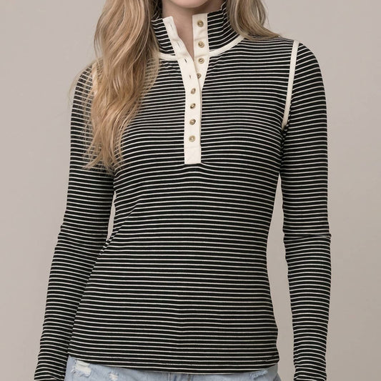 Black and White Striped Henley Top