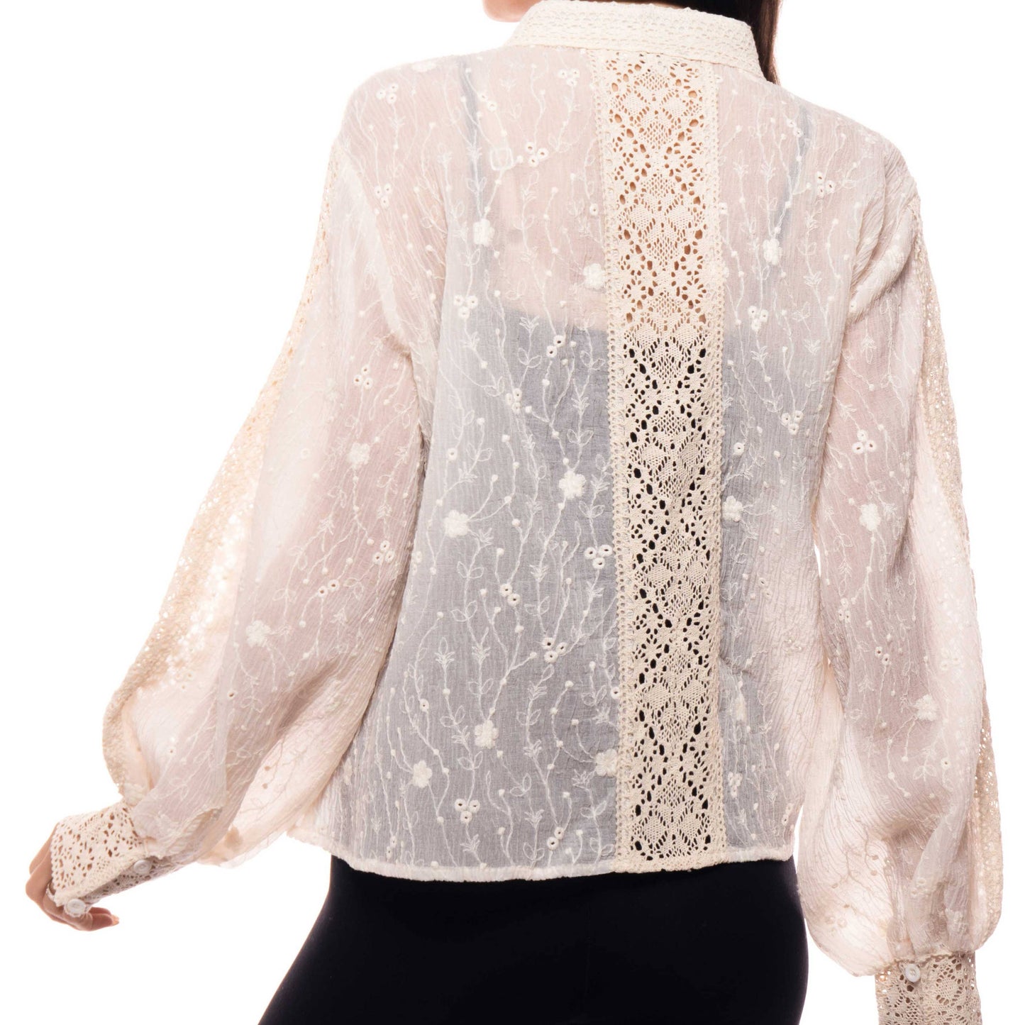 Embroidered Lace Button-Front Blouse