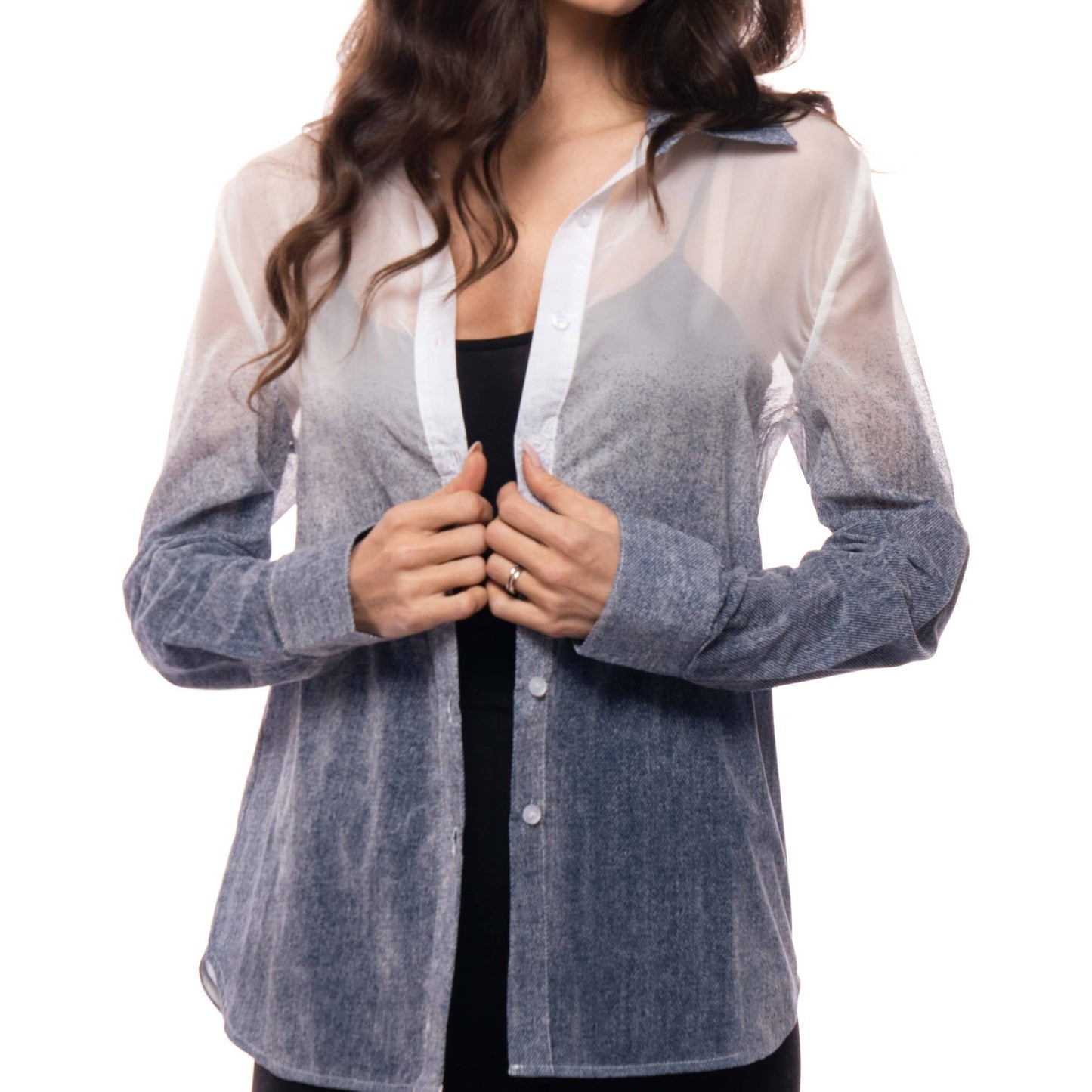 Sheer Ombré Mesh Button-Down Shirt