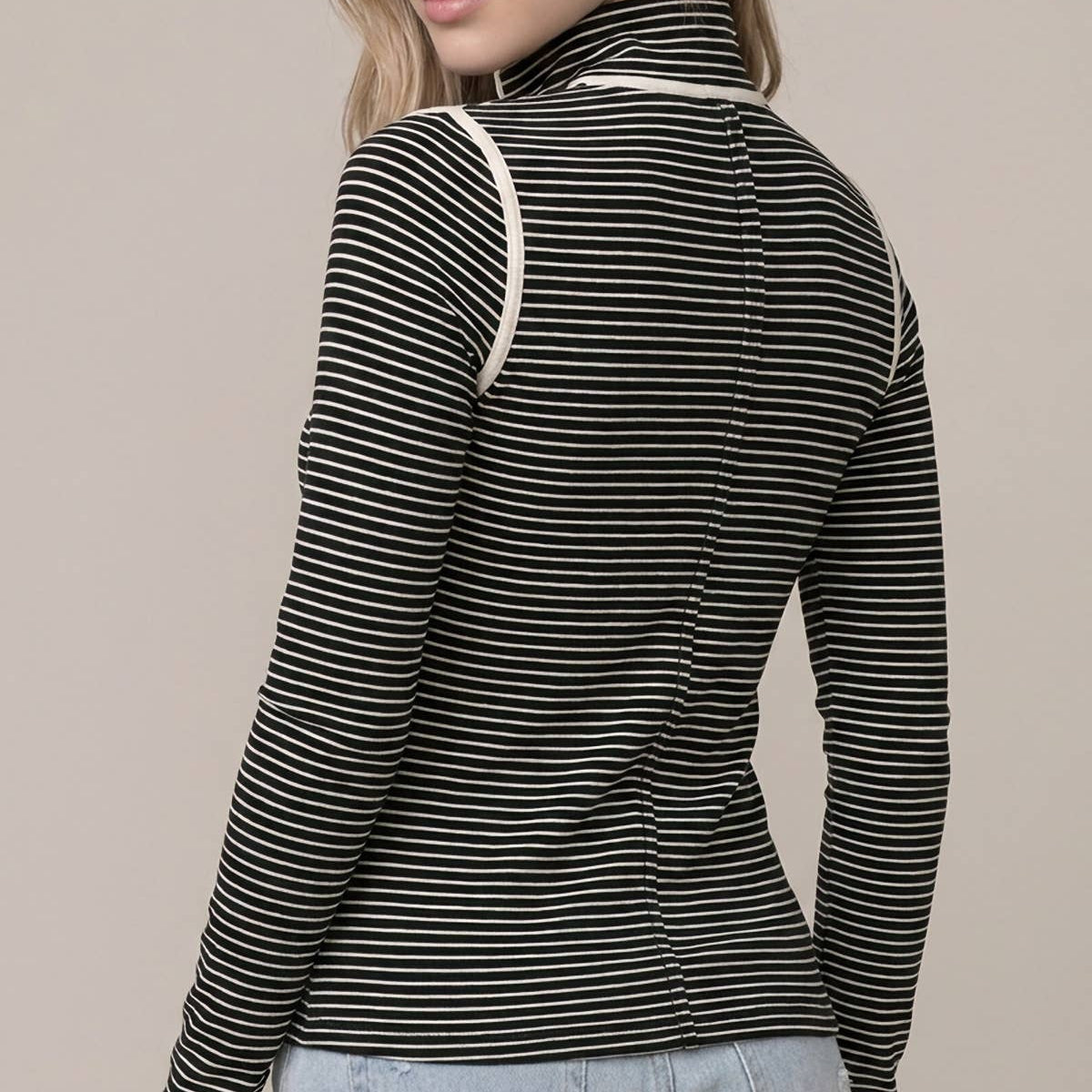Black and White Striped Henley Top