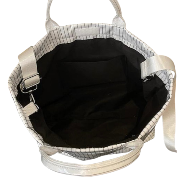 White Pinstripe TOTE BAG with Strap