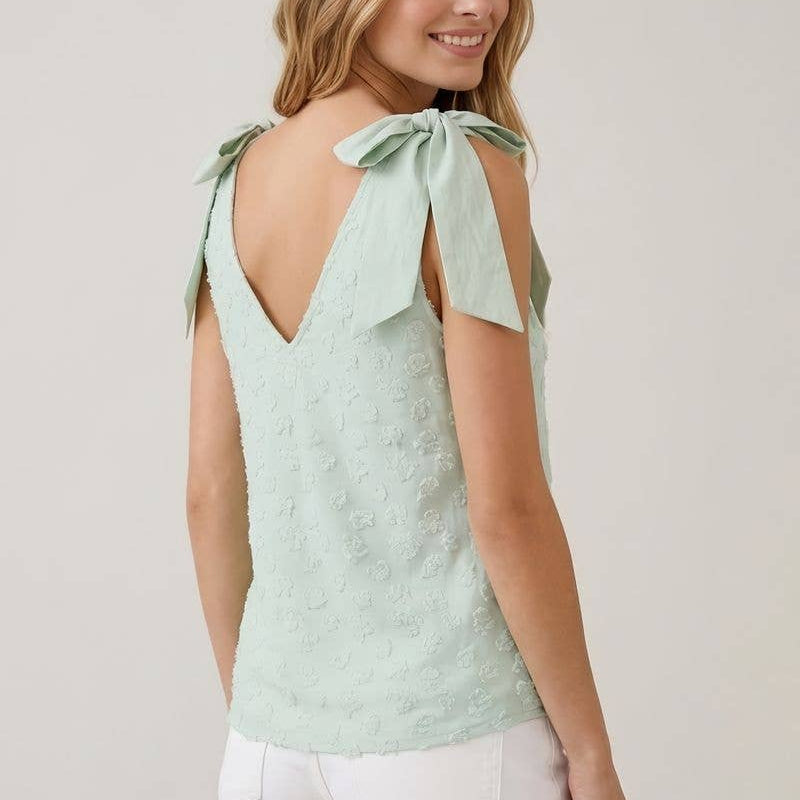 Knit Jacquard Tank with Mix Media Tie Ribbon