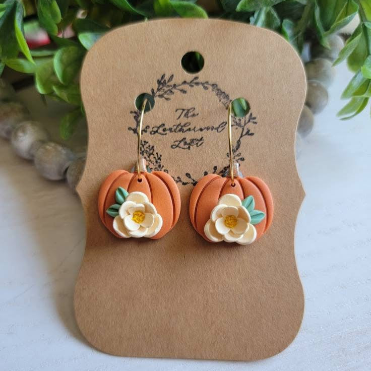 Clay Pumpkin Flower Hoop Earrings