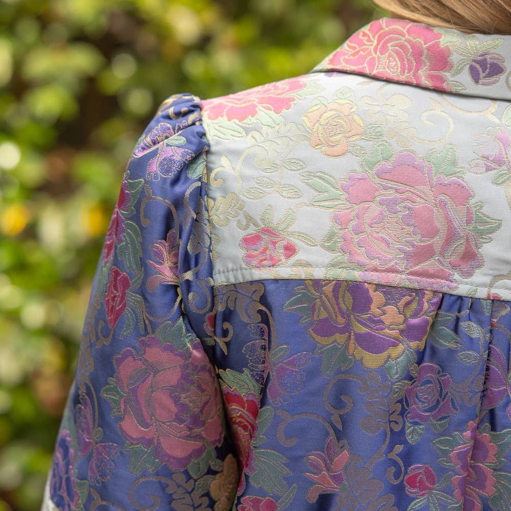 Color Block Collared Floral Jacquard Dress