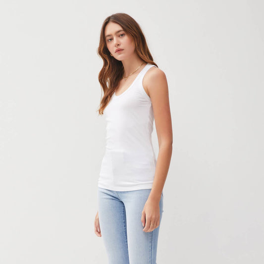 White Classic Ribbed Scoop Neck Tank