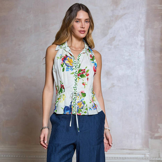 Floral Printed Halter-Neck Sleeveless Blouse