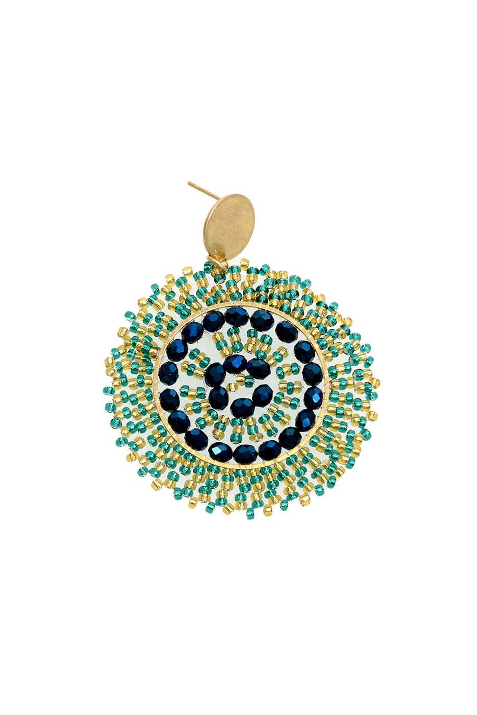 Gold Post Seed Beaded Rosette Wreath Earrings