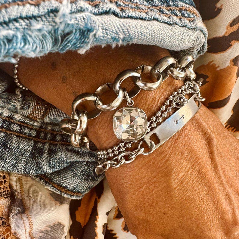 NEW Stainless Steel Sparkle Charm Bracelet - Tarnish Free - Waterproof
