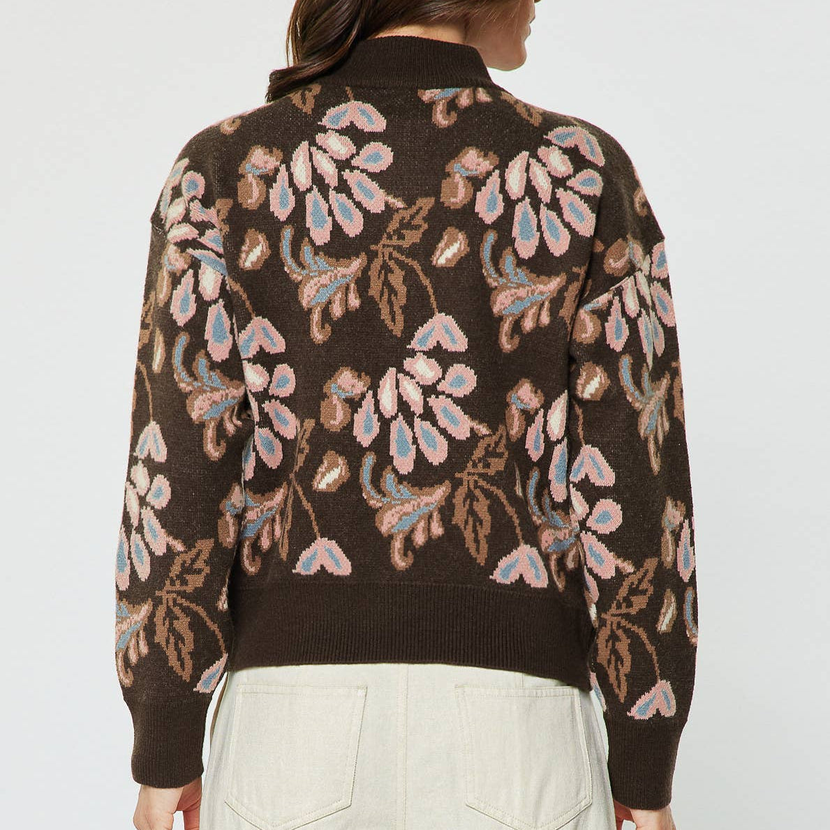 Pattern Jacquard Half Zip-up Sweater