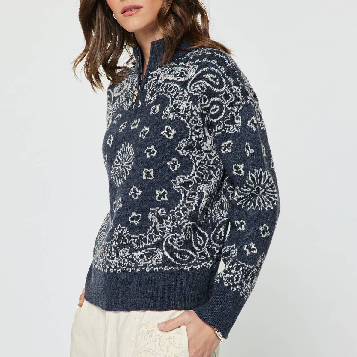 Paisley Half Zip-up Sweater