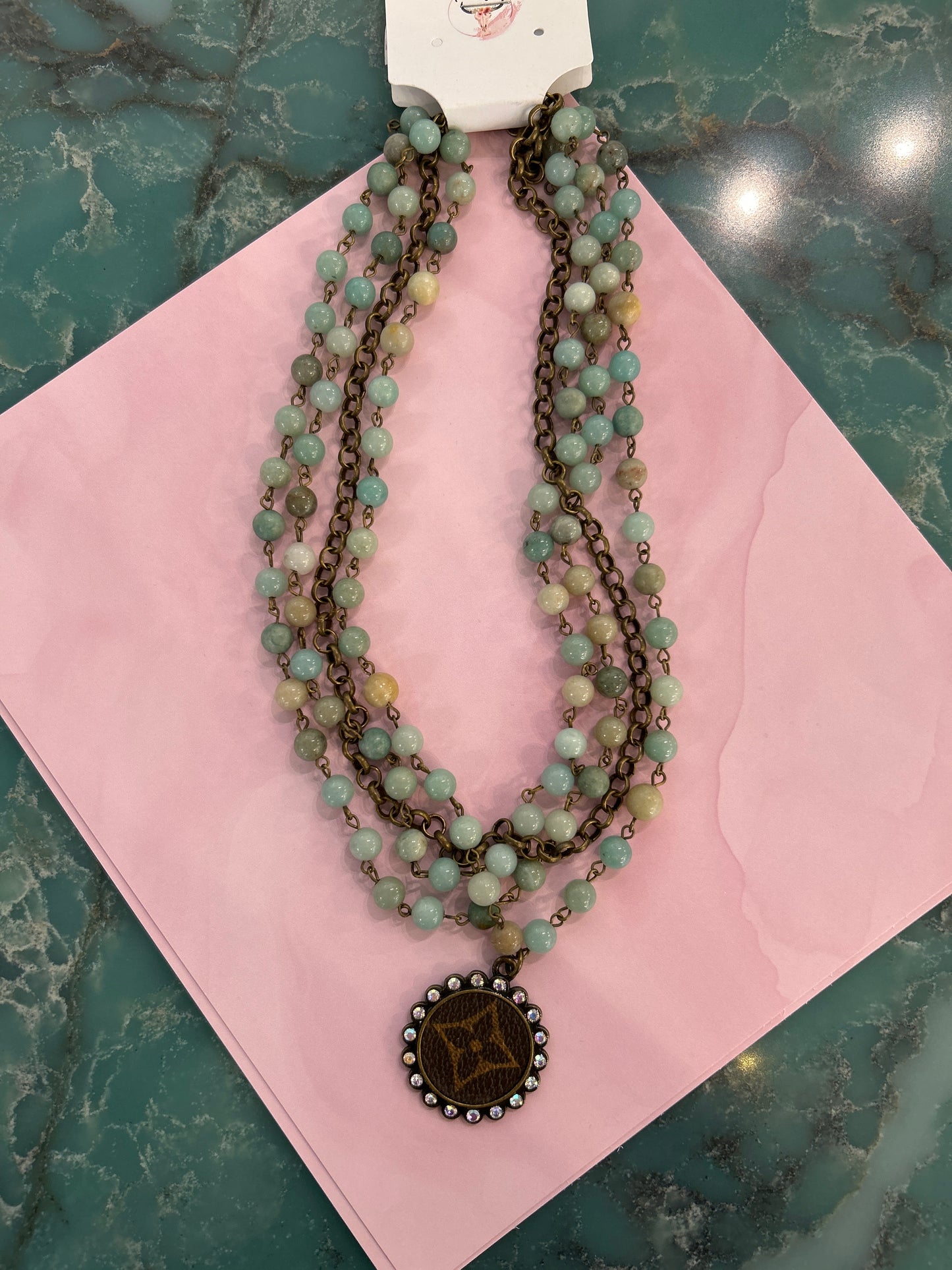LV upcycled beaded necklace