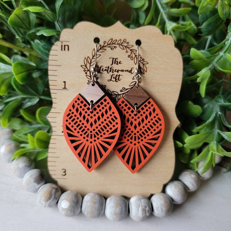 Orange Laser Cut Wood Earrings