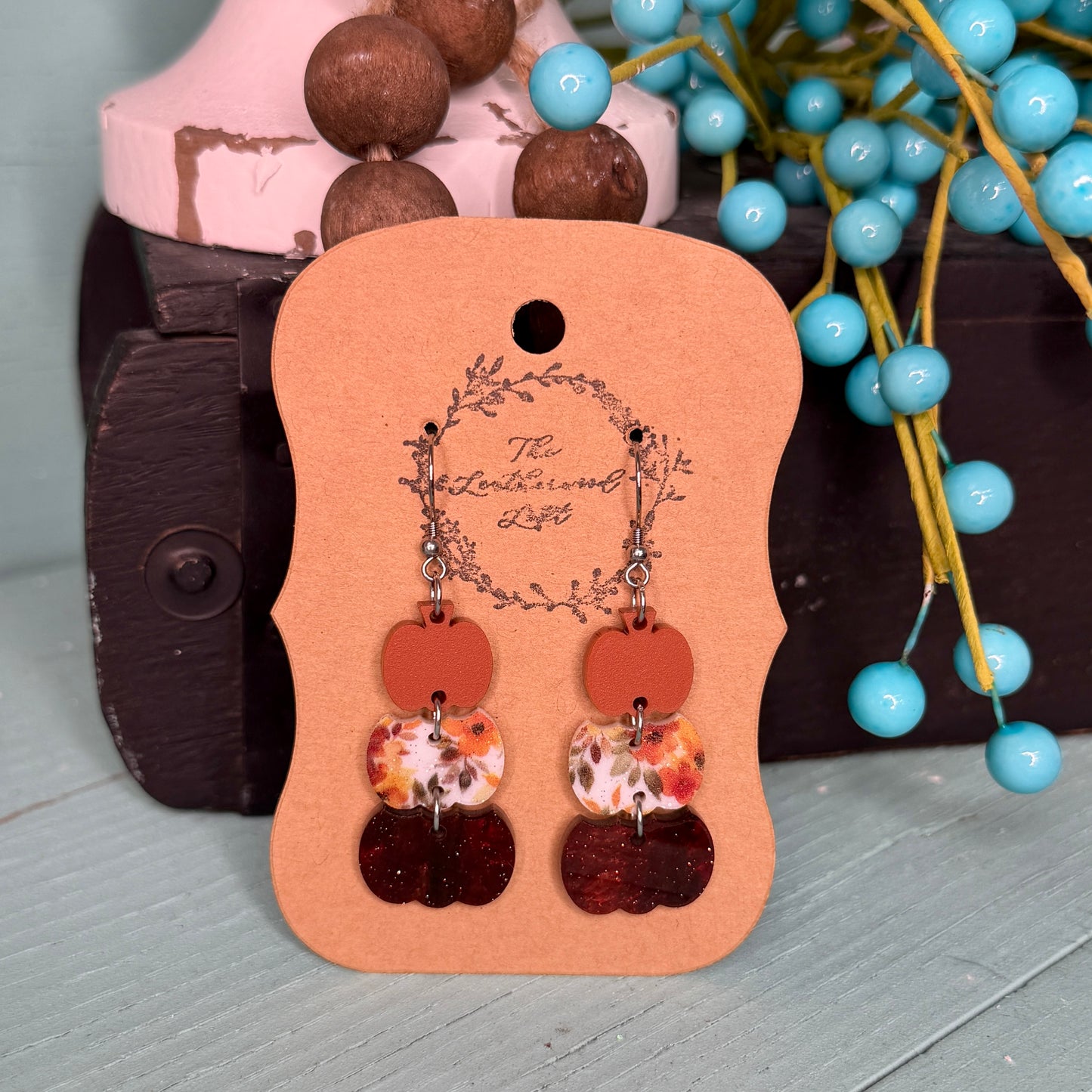 TLL Floral Print Triple Pumpkin Dangle