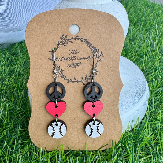 Peace, Love, Baseball Earrings