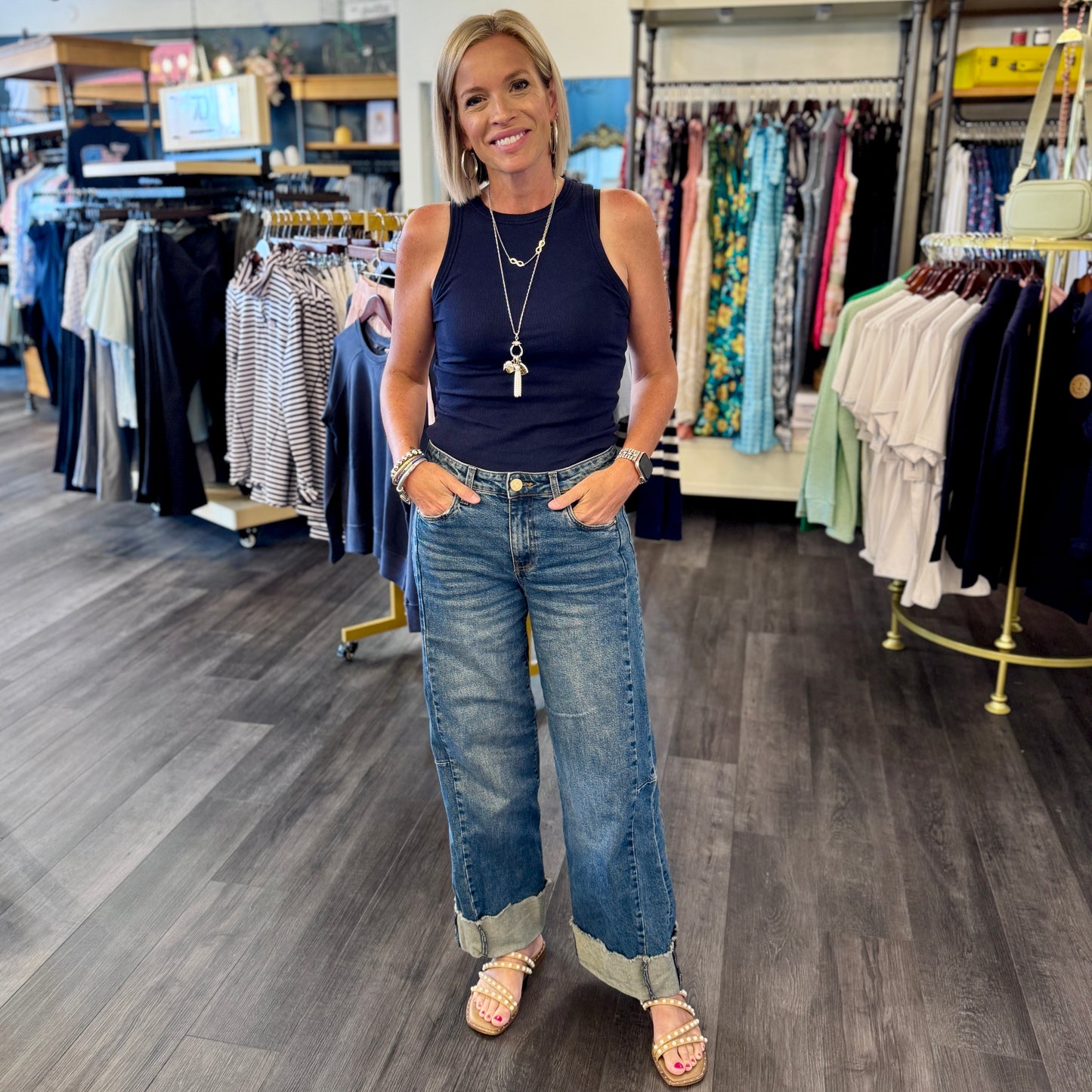 Meg High Rise Fab-Ab Roll Up Denim