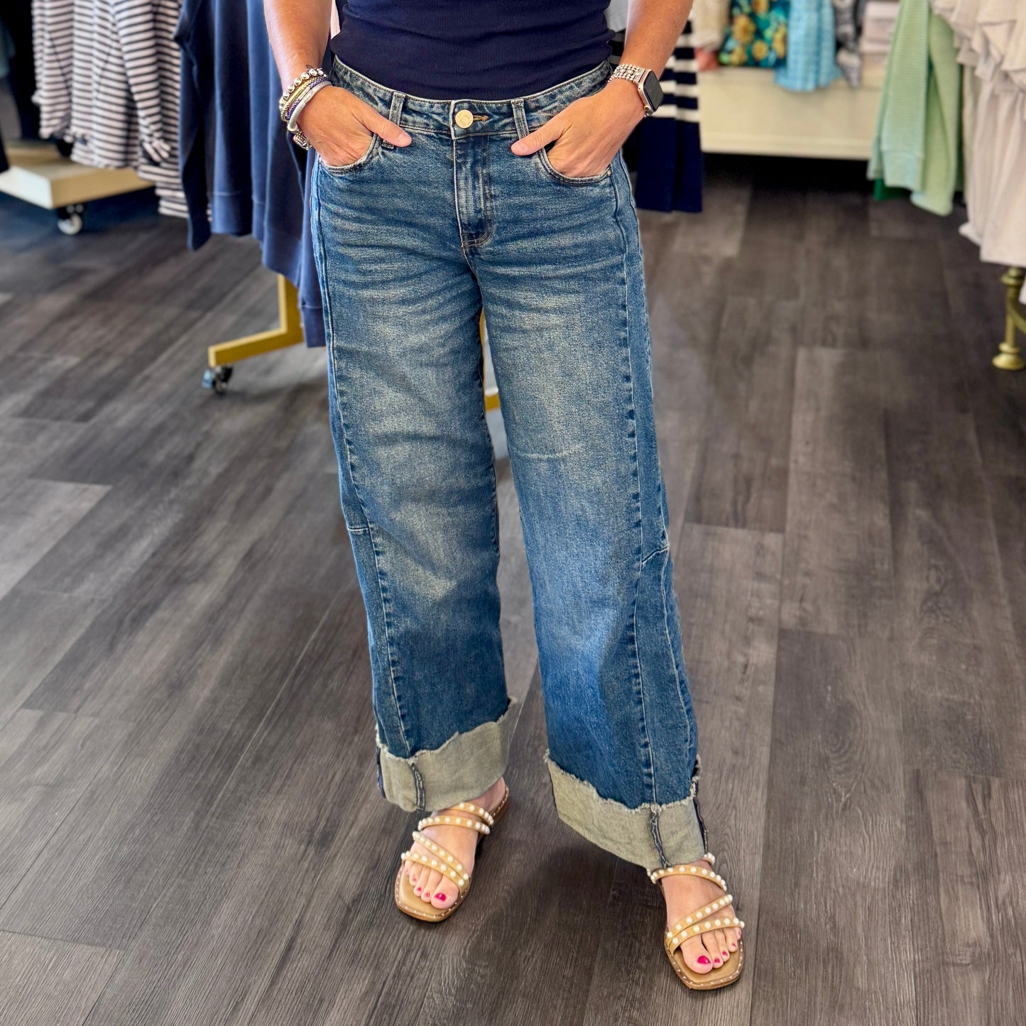 Meg High Rise Fab-Ab Roll Up Denim