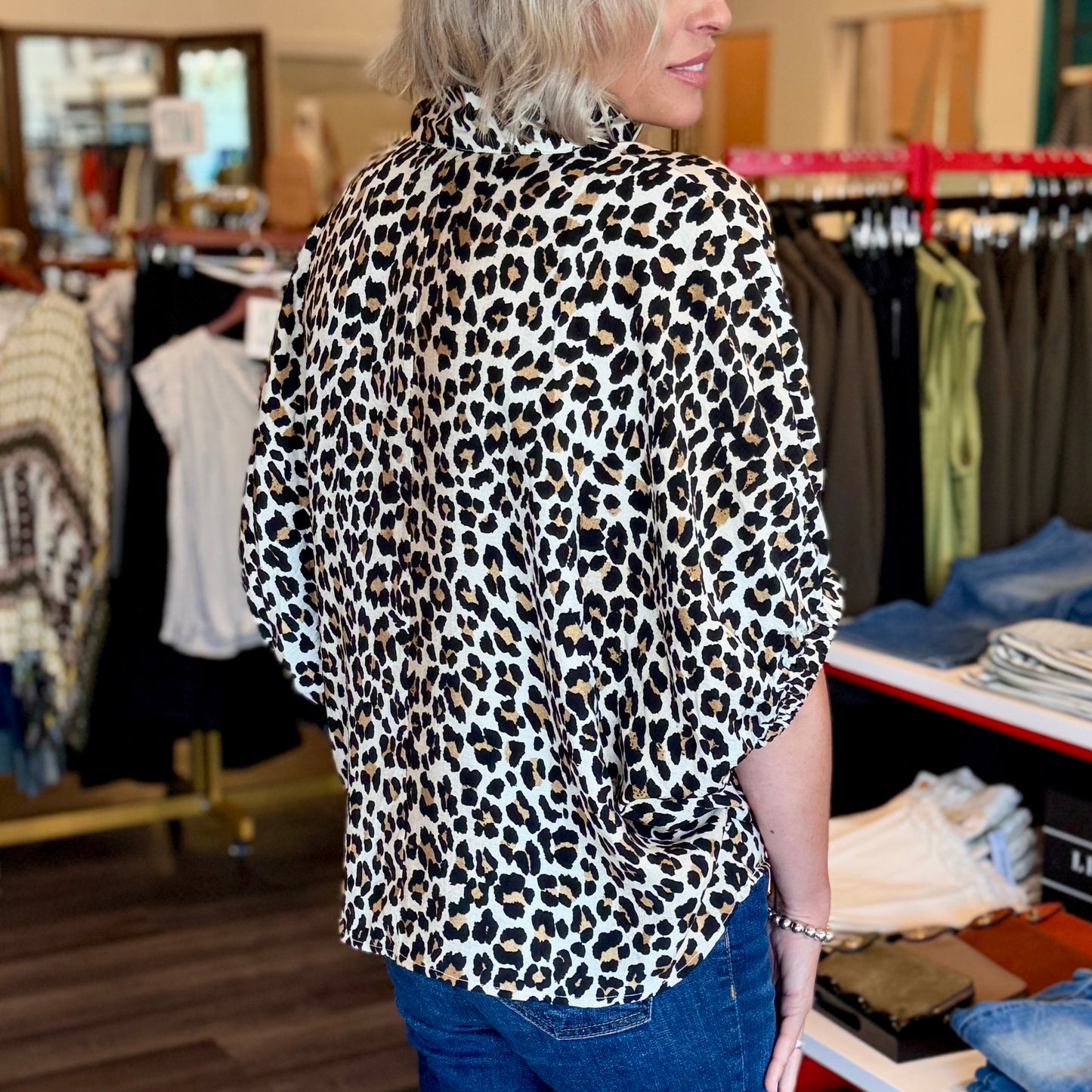 Animal Print Stripe Trim Top