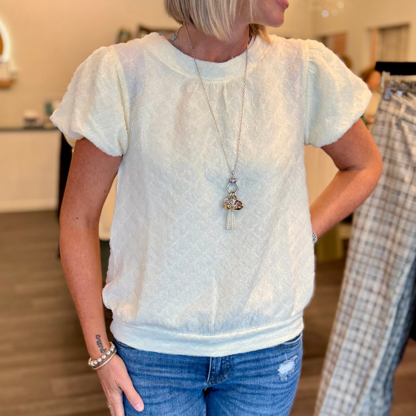 Bubble Sleeve Textured Top