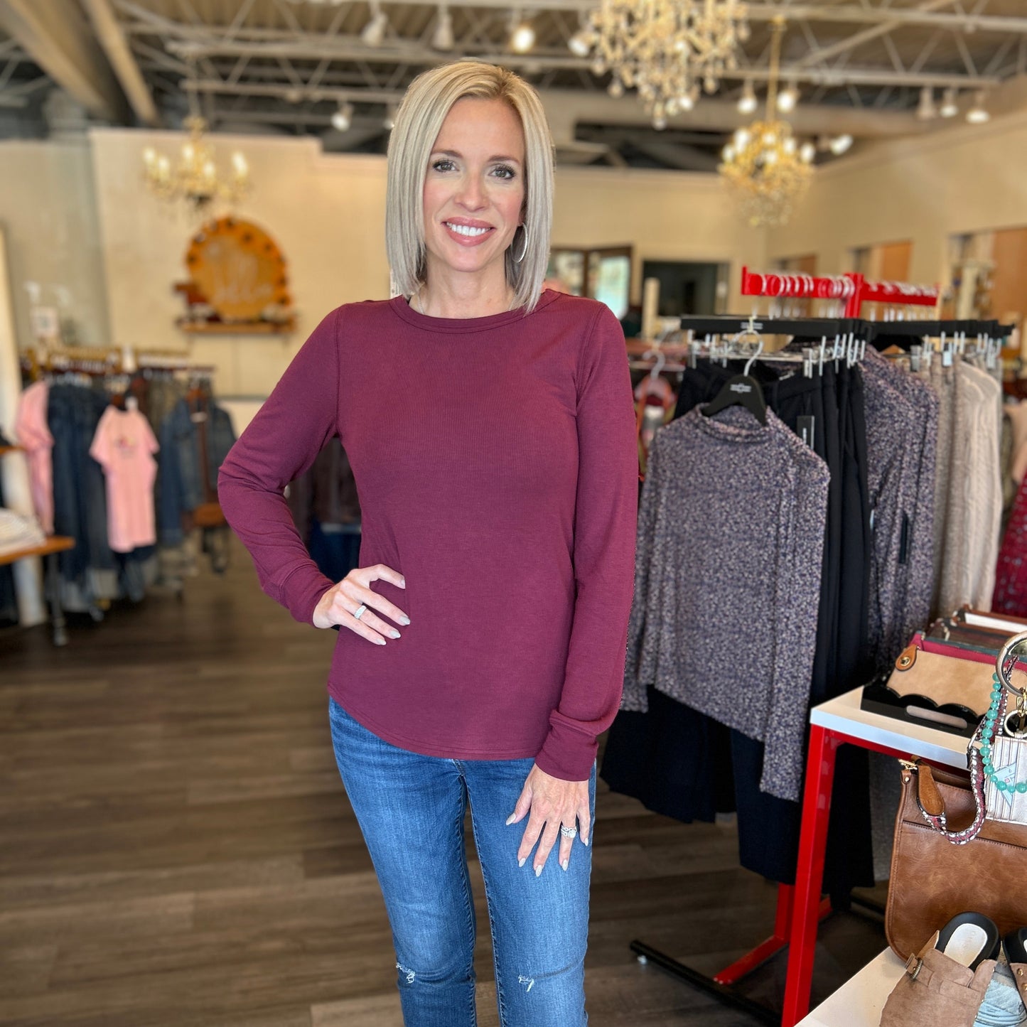 Burgundy Stacy Long Sleeve Tee