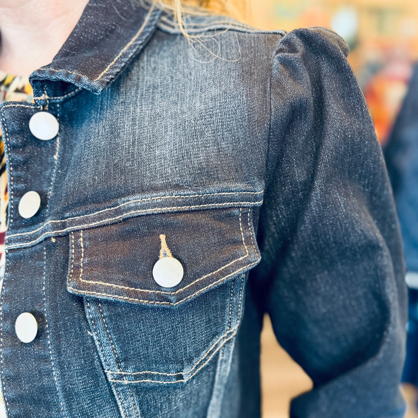 Sparkle Denim Puff Sleeve Jacket