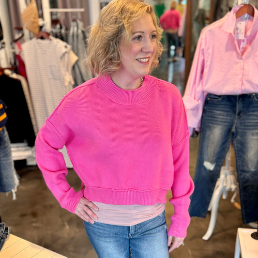 Pink Crop Mock Neck Sweater