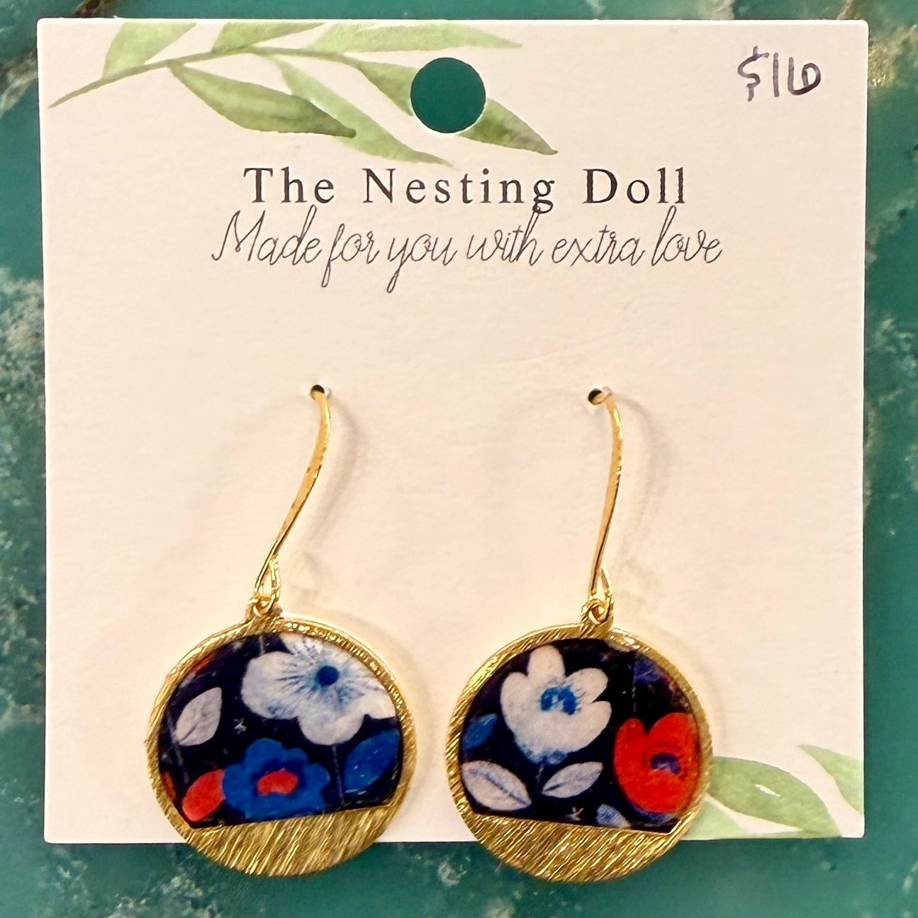 Poppies and Cirlces Drop Earrings