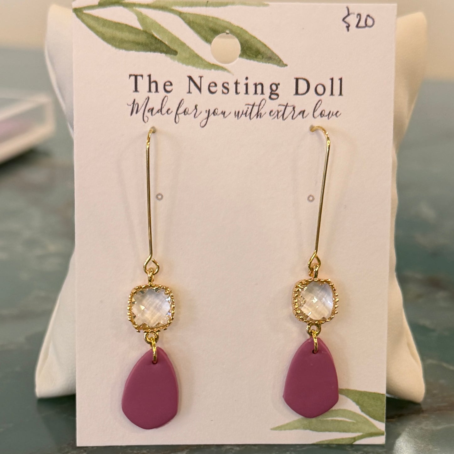 Magenta Crystal Drop Earrings