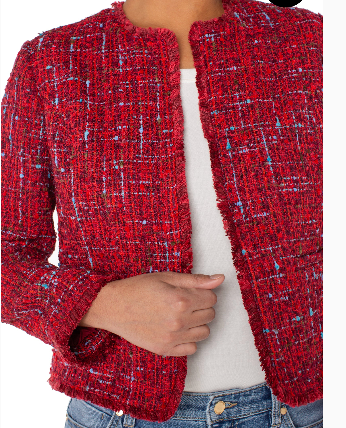 Frayed Edge Red Collarless Jacket
