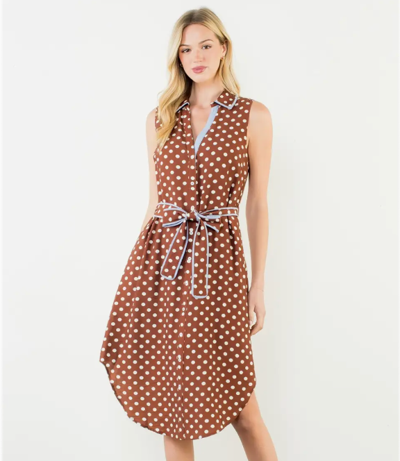 Brown Polka Dot Tank Dress Large