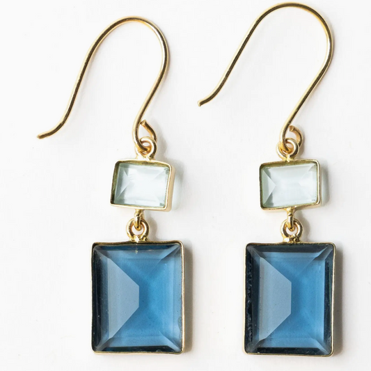 Veronica Blue Two Tone Color Cut Glass Dangle Earring
