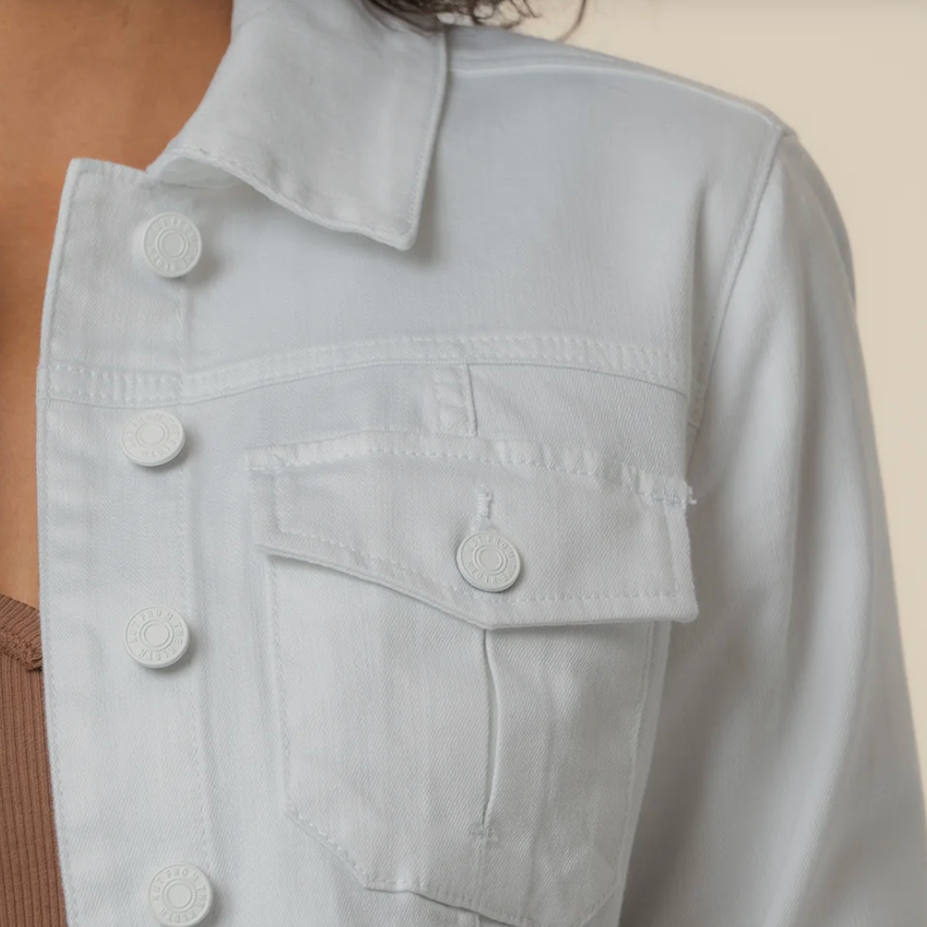 Kara Denim Jacket with Frayed Hem-Optic White