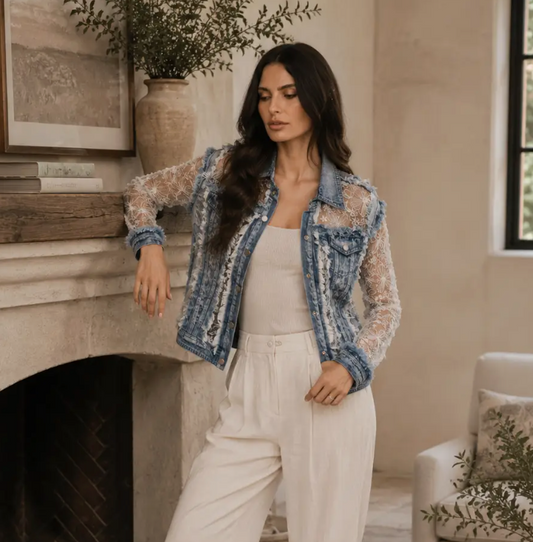Short Lace Denim Jacket