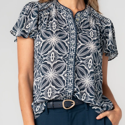 Flutter Sleeve Button Front Knit Top