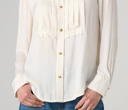 Long Sleeve Tuxedo Button Collar Blouse
