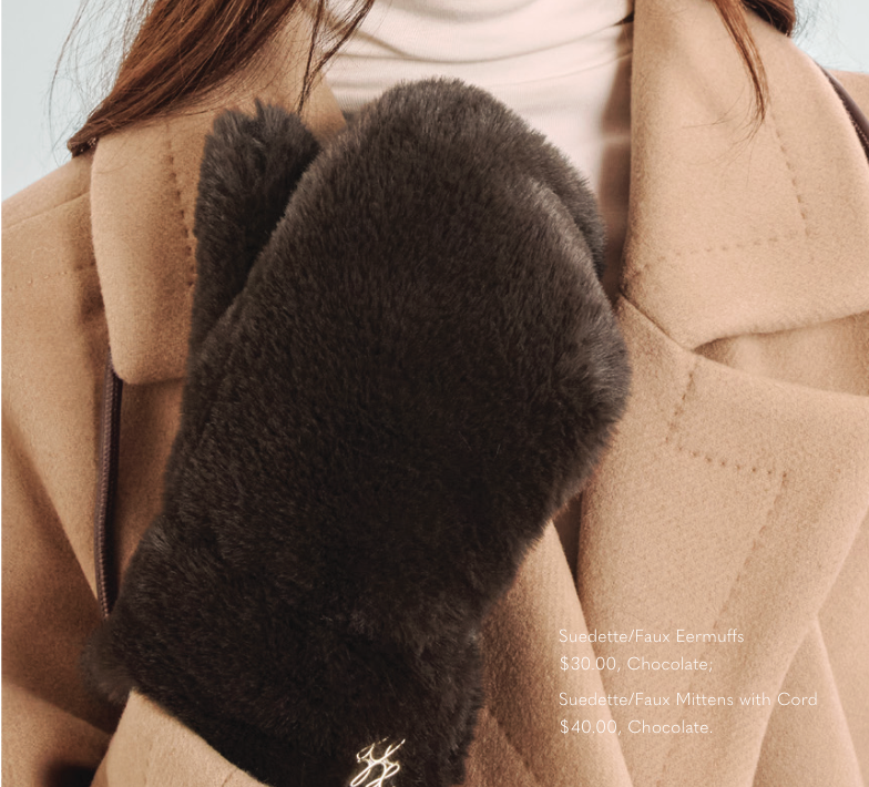 Faux Fur Mittens with Cord